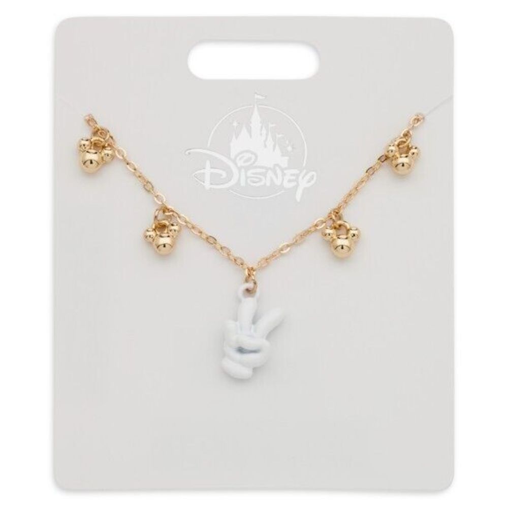Disney Parks Classic Mickey Peace Sign Gold Necklace & Charm 2023 New With Tags